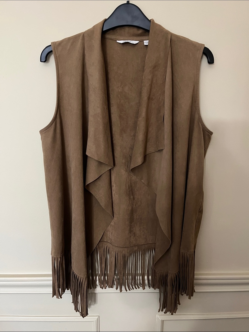 Fringed Suede-Look Sleeveless Vest - Brown